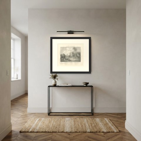 Battle of the Pyramids, Napoleon in Egypt, Antique Madou Lithograph, 1827, shown framed in a room