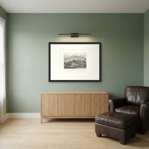 Antique Spanish View of Segovia with its Aqueduct, Engraving, circa 1850, shown framed in a room
