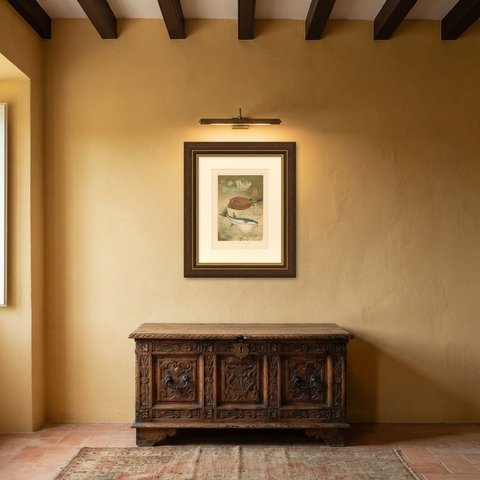 Globe Fish and Coffer Fish, Antique Chromolithograph by P. J. Smit, 1896, shown framed in a room