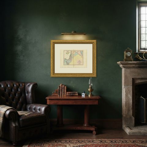 The Dominions of David and Solomon, Antique Hand-Colored Map, 1823, shown framed in a room