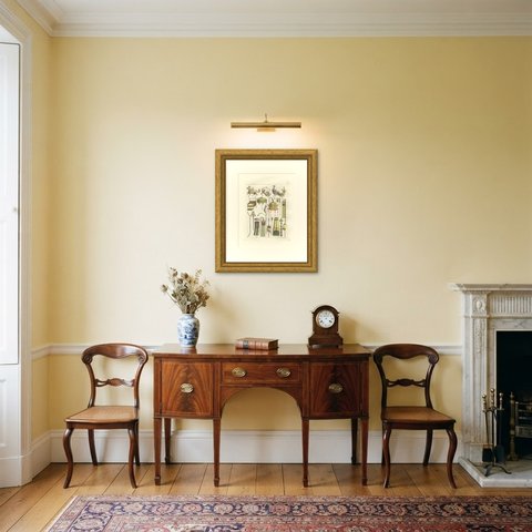 Decorative Antique Plate of Chinese Ceremonial Regalia and Standards, 1815, shown framed in a room