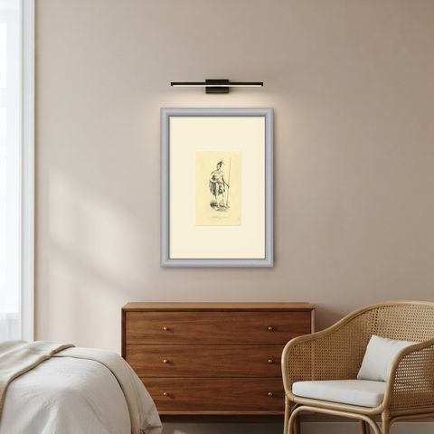 Chief of a Tribe of New Zealand, Antique Wahlen Costume Print, 1843-1844, shown framed in a room
