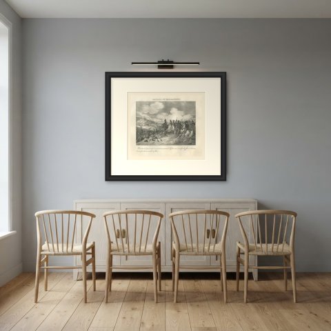 Crossing the Tagliamento, the Line Advances, Antique Madou Lithograph, 1827, shown framed in a room