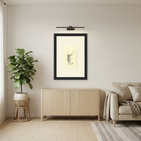 Warrior of the Island of Solor, Antique Wahlen Costume Print, 1843-1844, shown framed in a room