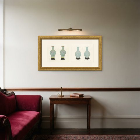 Imperial Palace Vases in Duck's Egg and Green, Two Color Plates, 1911, shown framed in a room