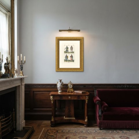 Crusader Knights in Mail with Heraldic Shields and Surcoats, 1842, shown framed in a room