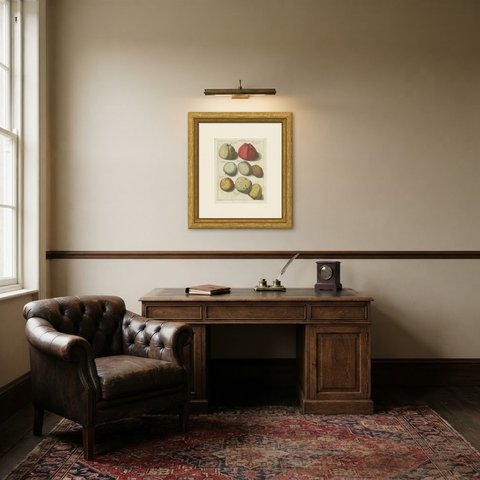 Vrouwtjes-Appel and Franse Gulderling, Antique Dutch Apple Plate, 1790, shown framed in a room
