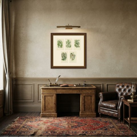 Willows, Poplars and Birch, Set of 5 Antique Botanical Plates, circa 1873, shown framed in a room