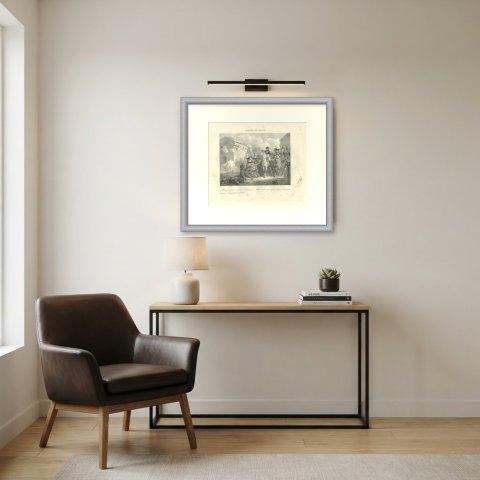The Taking of Pavia, the Archbishop of Milan, Antique Madou Lithograph, 1827, shown framed in a room