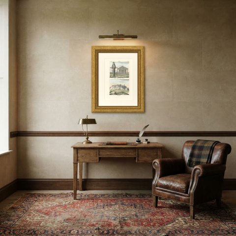 Temple and Statue of Diana at Ephesus and the Parthenon, 1842, shown framed in a room