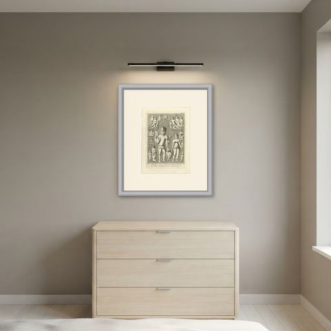 Elephanta Cave Sculpture at Station 5, Antique Niebuhr Print, 1780, shown framed in a room