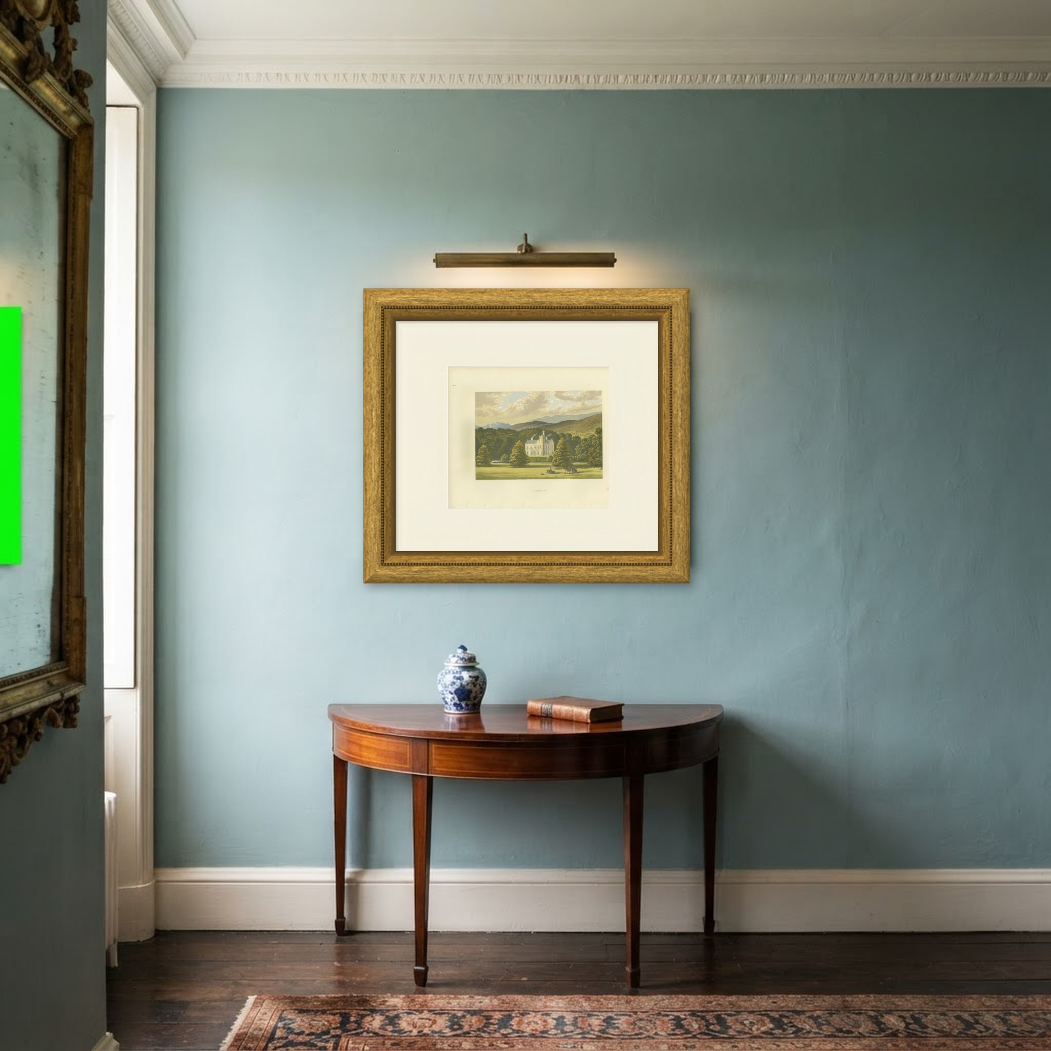 Ardtully, County Kerry, Antique Morris Woodblock Print, circa 1870, shown framed in a room