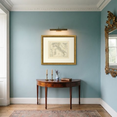 Antique Map of Italy with Sicily, Malta and Bay of Naples Insets, circa 1860, shown framed in a room