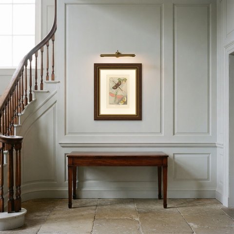 Orthoptera, Antique Chromolithograph of Winged Insects by F. W. Frohawk, 1896, shown framed in a room