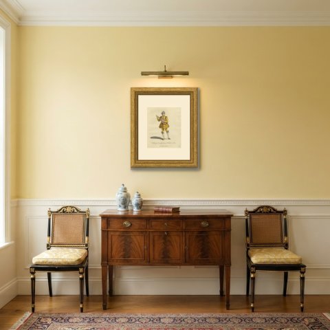 Young Gentleman of Brabant with a Lute in 1588, Jefferys Costume Plate, 1757, shown framed in a room