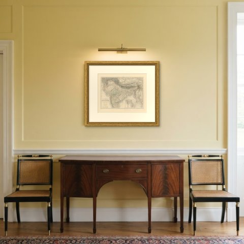 Antique Map of British India with Ceylon Continuation Inset, circa 1860, shown framed in a room