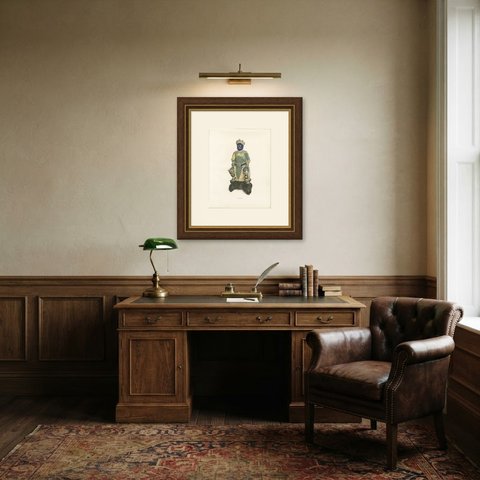 Ming Figure of Vajrapani, Guardian of the Law, Antique Plate, 1911, shown framed in a room
