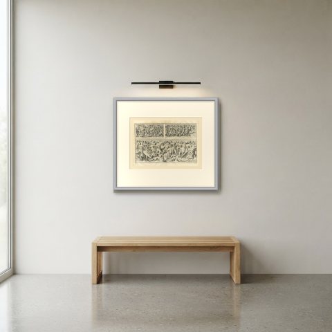 Roman Assault on Walls with Ladders, Trajan's Column, Montfaucon, 1722, shown framed in a room