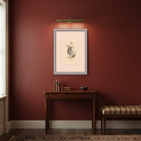Warrior of the Island of Sawoe, Antique Wahlen Costume Print, 1843-1844, shown framed in a room