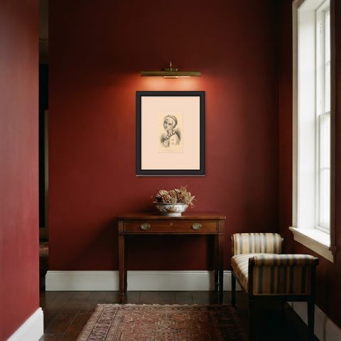 Queen of the Sandwich Islands, Antique Wahlen Costume Print, 1843-1844, shown framed in a room
