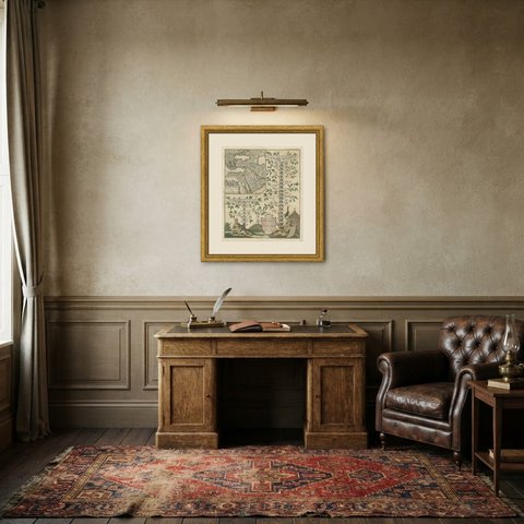 Greek and Turkish Emperors Family Tree with Map, Seutter, circa 1720, shown framed in a room