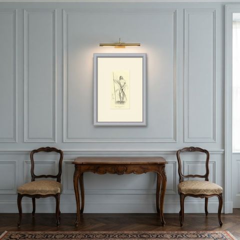 Native of Princess Marianne Strait, Antique Wahlen Costume Print, 1843-1844, shown framed in a room