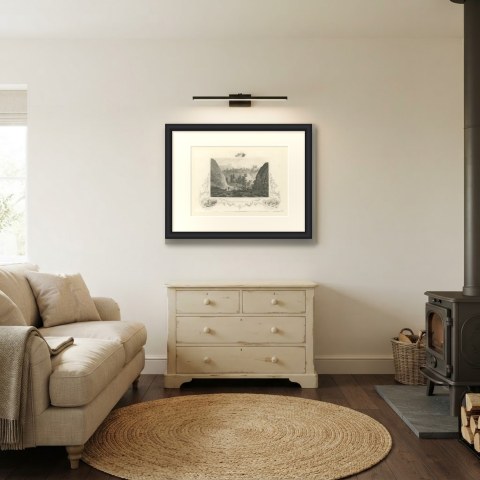 Source of the Passaic Falls, New Jersey, Valley Forge Vignette, circa 1850, shown framed in a room