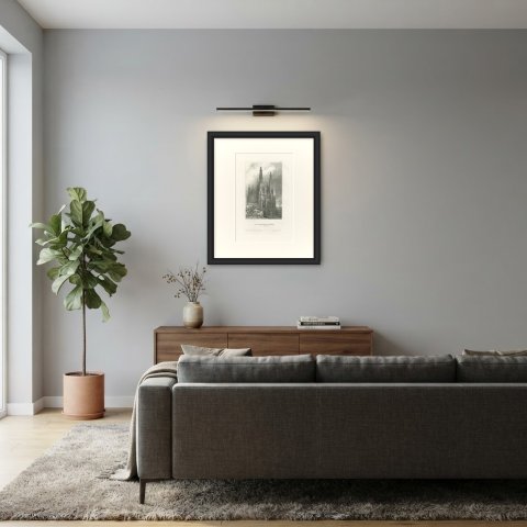 Antique Architectural View of Burgos Cathedral in Spain, circa 1850, shown framed in a room