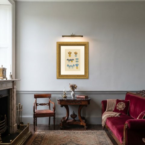 Nassau Medals, Waterloo Medal and Service Crosses, Plate XLIX, 1844, shown framed in a room
