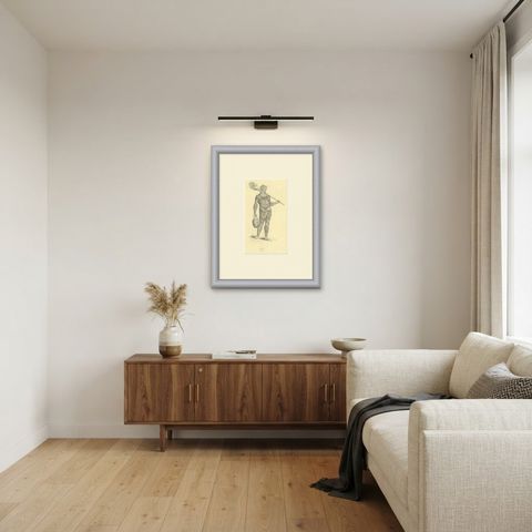 Noukahiwa, Oceania, Antique Wahlen Costume Print, 1843-1844, shown framed in a room