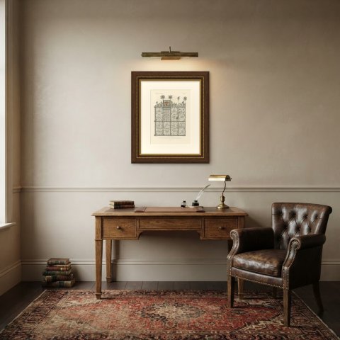 Wrought Iron Grille of 1576, Lüneburg Town Hall, Antique Print, 1851, shown framed in a room