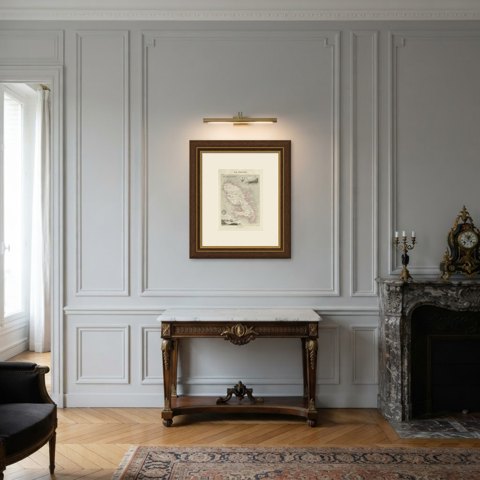 Antique Map of Martinique, Fort-Royal and the Caravelle, circa 1860, shown framed in a room
