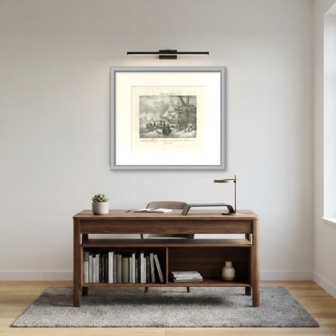 The Taking of Malta, Grand Master Refuses, Antique Madou Lithograph, 1827, shown framed in a room