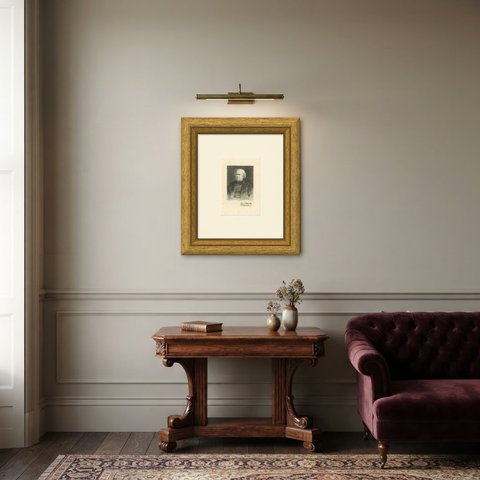 Portrait of Paul Lacroix, Antique Etching by Adolphe Lalauze, 1882, shown framed in a room