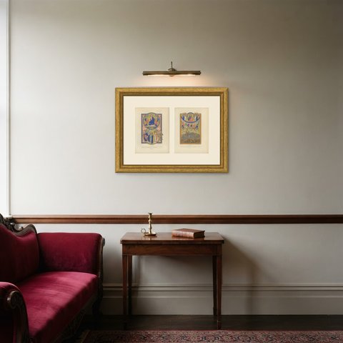 The Psalter of Saint Louis, Judgement and Angels, Antique Prints, 1849, shown framed in a room