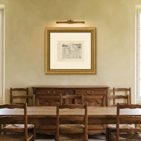 Antique Map of Guadeloupe, Marie-Galante and the Saintes, circa 1860, shown framed in a room