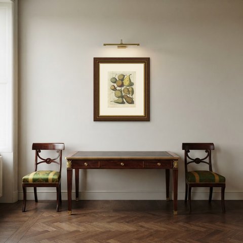 Hoe langer hoe liever: Antique Hand-Colored Dutch Pear Plate, 1790, shown framed in a room
