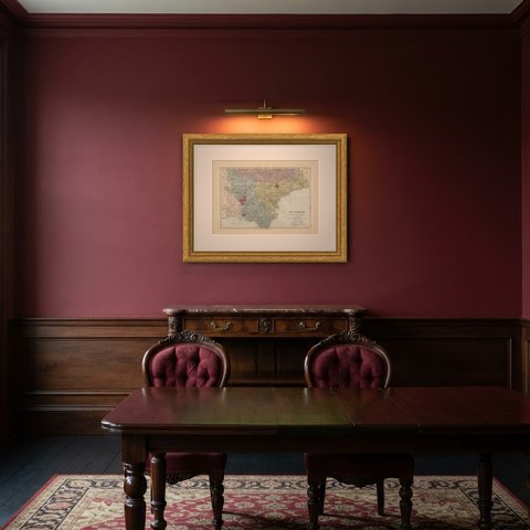 Antique Map of South and East Devon on the English Channel Coast, 1885, shown framed in a room