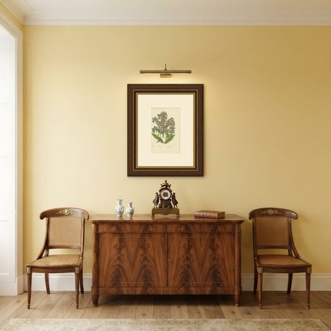 Viper's Bugloss and Lungwort, Antique Blue Flower Print, Pratt, circa 1873, shown framed in a room