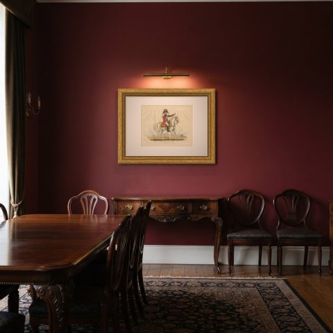 Sir Ralph Abercromby on Horseback Before the Pyramids of Egypt, 1816, shown framed in a room