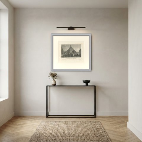 Singel and Round Lutheran Church, Amsterdam, Antique Steel Engraving, c. 1835, shown framed in a room