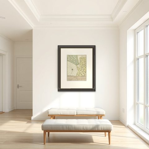 Antique Plan of Plan of St. Julian's Harbor on the Coast of Patagonia, shown framed in a room