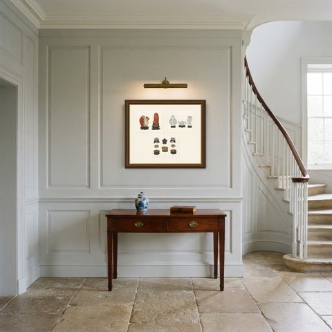 Agate Fishes, Rock Crystal and Chalcedony, Three Hard Stone Plates, 1911, shown framed in a room