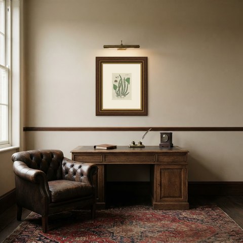 Decorative 19th Century Hand-Colored Fern Print, Adiantum pubescens, 1806-1809, shown framed in a room