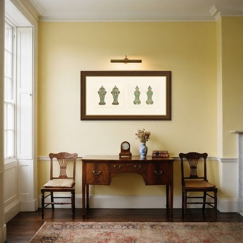 Chinese Bamboo Vases in Ming Enamels, Two Antique Color Plates, 1911, shown framed in a room