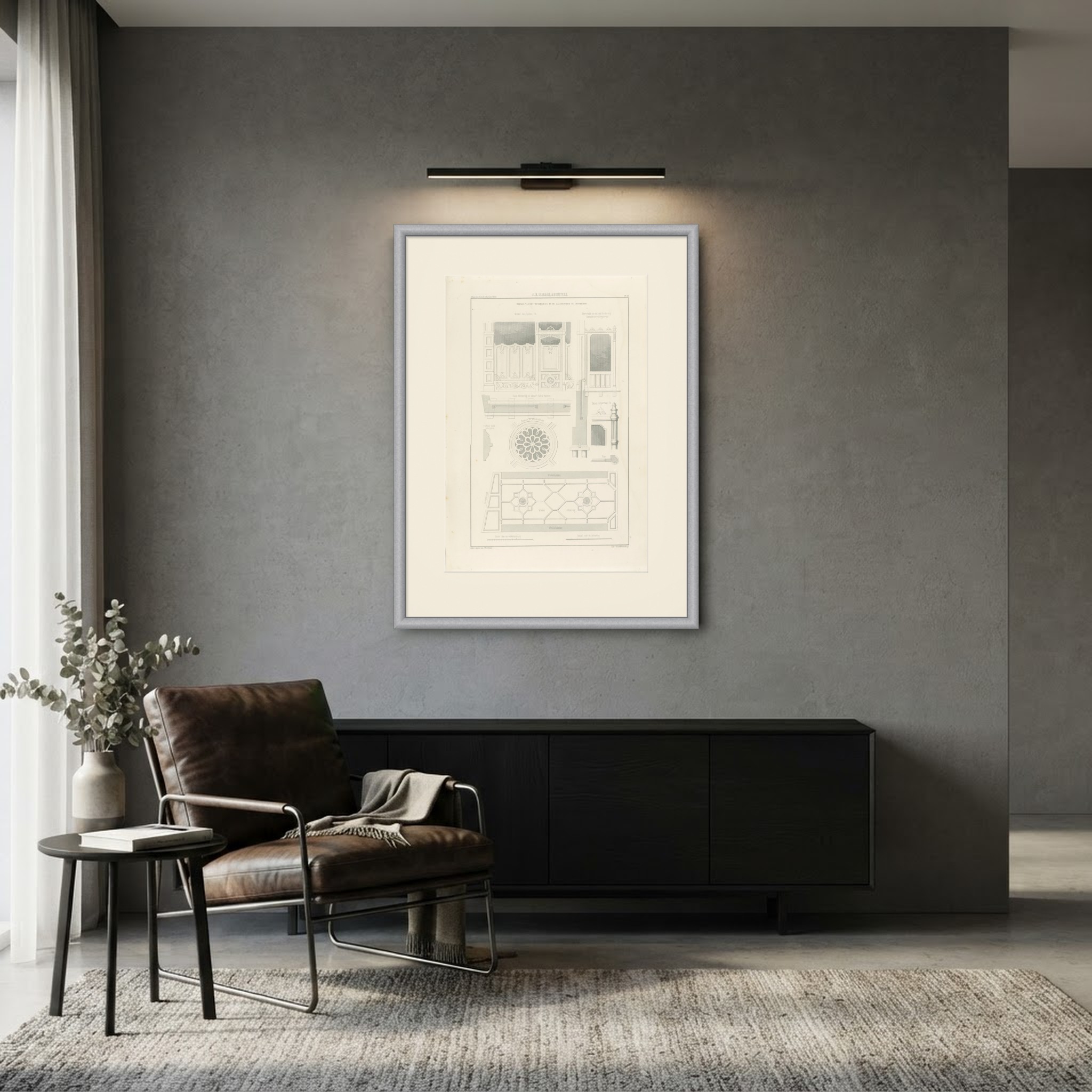Kalverstraat Shop Details, Dutch Architecture Print, Leliman, 1865-1866, shown framed in a room