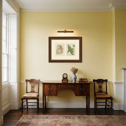 Set of 2 Antique Hand-Colored Fern Engravings, Onoclea scandens, 1806-1809, shown framed in a room
