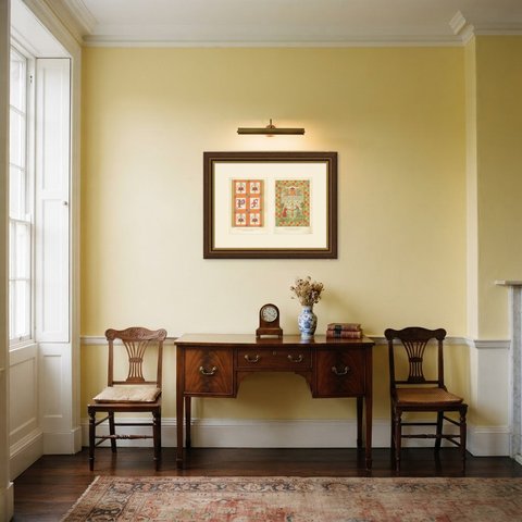 Pair of Antique Heraldic Prints, Stained Glass and Cardinal's Arms, 1882, shown framed in a room