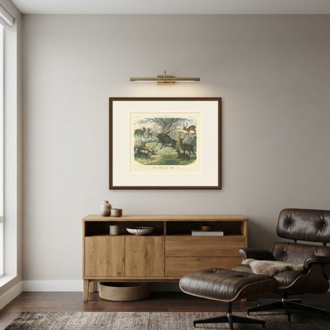 Antique Deer Print with Elk, Reindeer and Red Deer Stag, Kolb, circa 1890, shown framed in a room