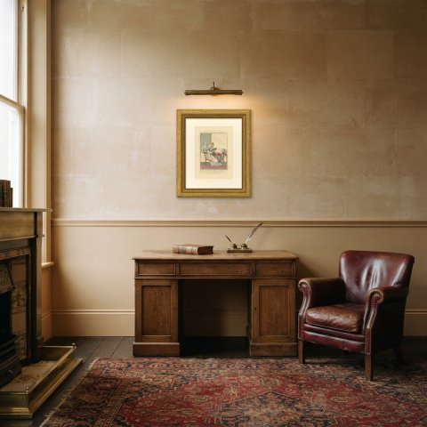 North Holland Lady in her Drawing Room, Dutch Costume Print, circa 1820, shown framed in a room